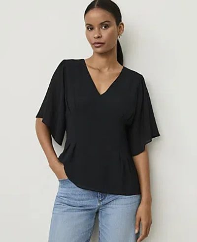 Ann Taylor Flutter Sleeve Blouse In Black