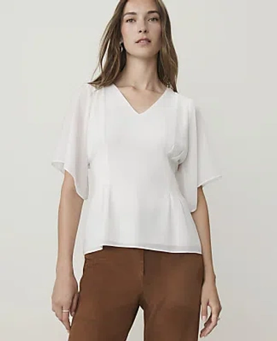 Ann Taylor Flutter Sleeve Blouse In Winter White