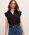 Ann Taylor Flutter Sleeve Button Down Blouse In Black