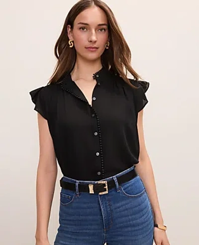 Ann Taylor Flutter Sleeve Button Down Blouse In Black