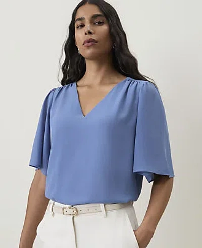 Ann Taylor Flutter Sleeve V-neck Popover Top In Ocean Oasis