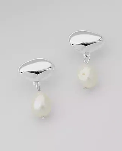 Ann Taylor Freshwater Pearl Metal Bean Drop Earrings In Silvertone