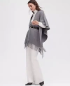 Ann Taylor Fringe Belted Poncho In Quiet Shade Grey