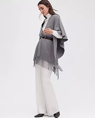 Ann Taylor Fringe Belted Poncho In Quiet Shade Grey