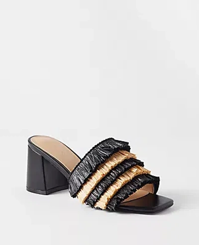 Ann Taylor Fringe Straw High Block Heel Sandals In Black