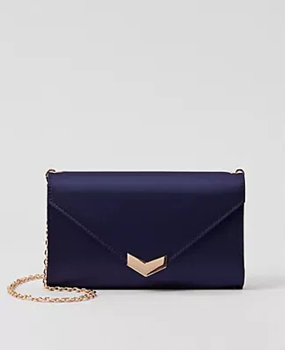 Ann Taylor Front-snap Satin Envelope Clutch In Dark Deep Ocean