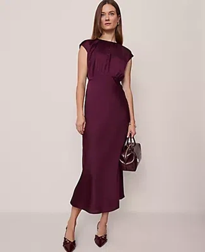 Ann Taylor Gathered Satin Midi Dress In Purple
