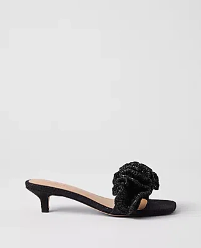 Ann Taylor Gathered Straw Kitten Heel Sandal In Black