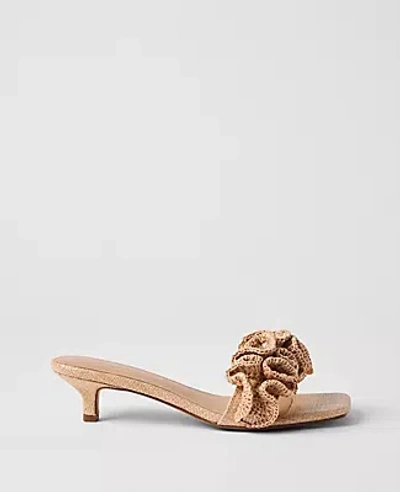 Ann Taylor Gathered Straw Kitten Heel Sandal In Brown