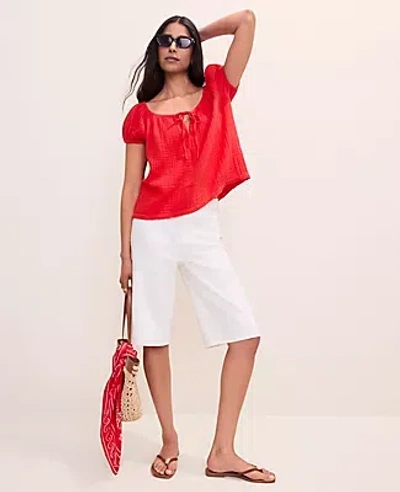 Ann Taylor Gathered Tie Neck Top In Red