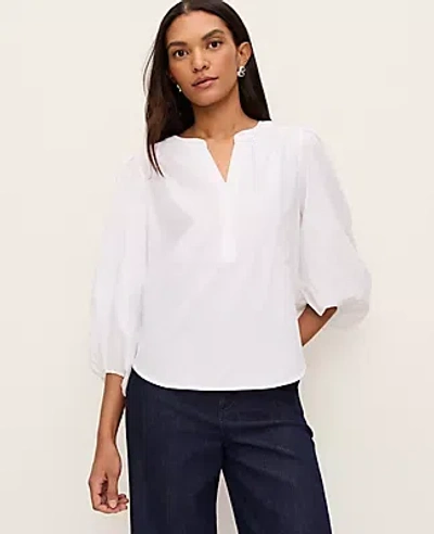 Ann Taylor Gathered V-neck Blouse In White