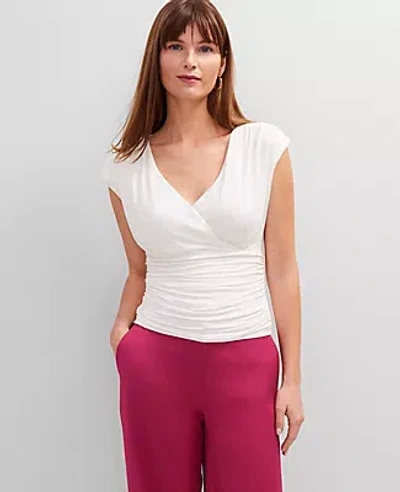 Ann Taylor Gathered V-neck Top In White