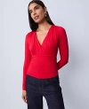 Ann Taylor Gathered V-neck Top In Red