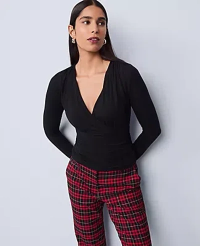 Ann Taylor Gathered V-neck Top In Black