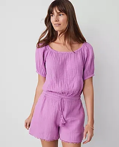 Ann Taylor Gauze Bubble Hem Blouse In Orchid Glow