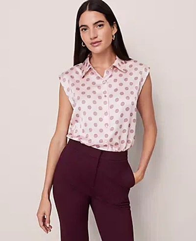 Ann Taylor Geo Collared Satin Blouse In Pink