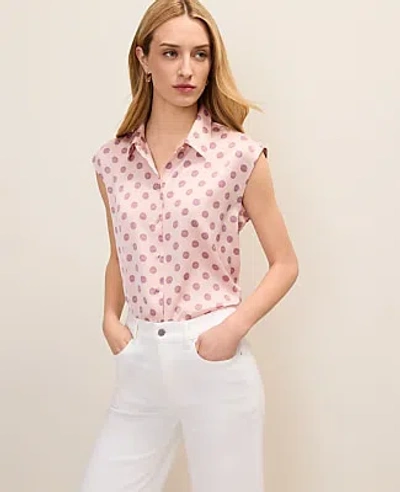 Ann Taylor Geo Collared Satin Blouse In Pink