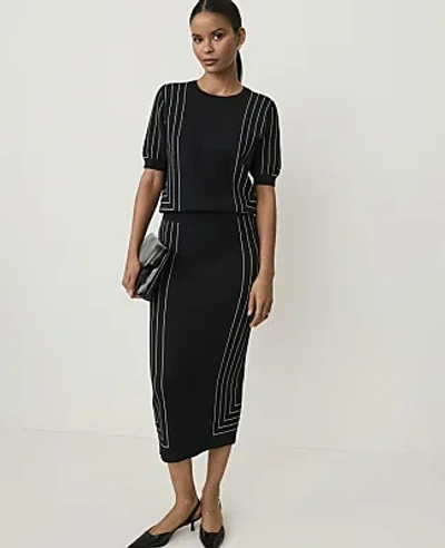 Ann Taylor Geo Jacquard Midi Sweater Skirt In Black/white Combo