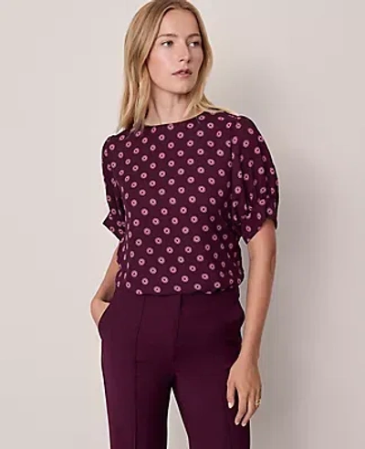Ann Taylor Geo Mixed Media Gathered Sleeve Top In Purple