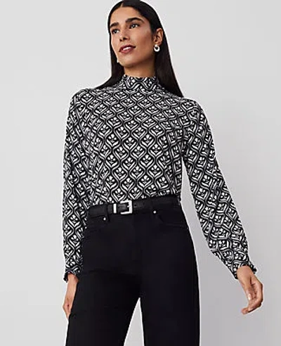 Ann Taylor Geo Mock-neck Top In Black