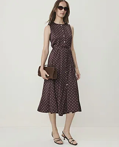 Ann Taylor Geo Print Flare Midi Dress In French Mocha