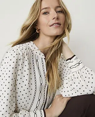 Ann Taylor Geo Print Shirred Blouse In Sea Pearl