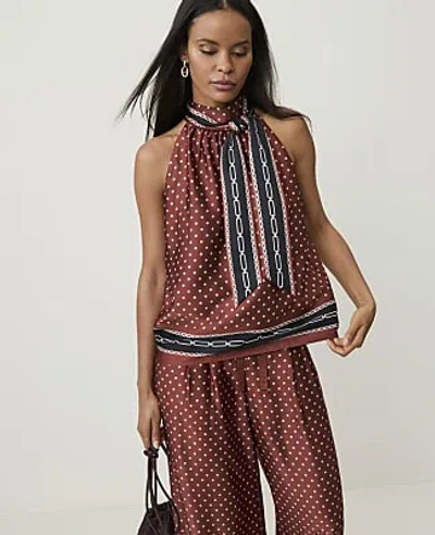 Ann Taylor Geo Print Sleeveless Tie Neck Blouse In Amber Noir