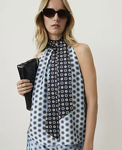 Ann Taylor Geo Print Sleeveless Tie Neck Blouse In Night Sky