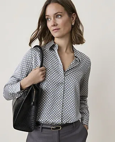 Ann Taylor Geo Satin Shirt In Winter White-cool Dusk
