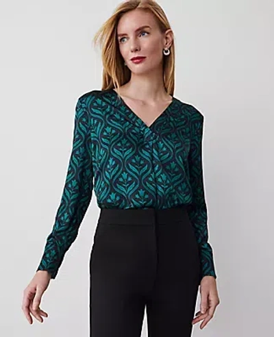 Ann Taylor Geo Shine Woven Pleat-front Top In Jewel Green