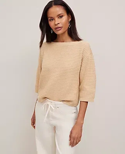 Ann Taylor Geo Stitch Boatneck Sweater In Almond Buff