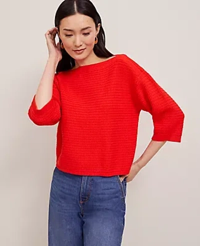 Ann Taylor Geo Stitch Boatneck Sweater In Fiery Red