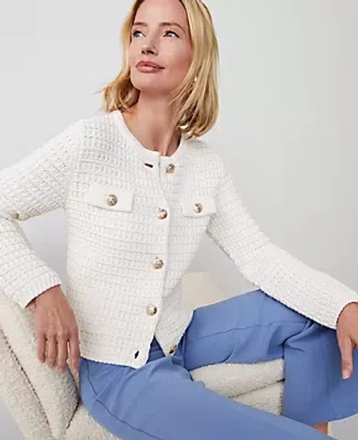 Ann Taylor Geo-stitch Cardigan In Winter White