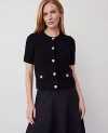 Ann Taylor Geo Stitch Short-sleeve Cardigan In Black