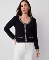 Ann Taylor Geo Stitch Sweater Jacket In Black/white Multi