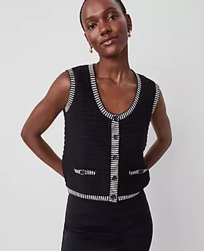 Ann Taylor Geo Stitch Sweater Vest In Black/white Multi