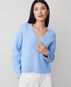 Ann Taylor Geo Stitch V-neck Sweater In Larimar Blue