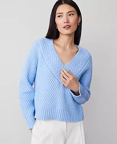 Ann Taylor Geo Stitch V-neck Sweater In Larimar Blue