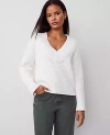 Ann Taylor Geo Stitch V-neck Sweater In Winter White