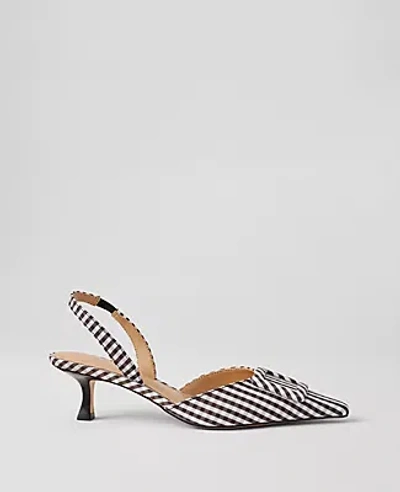 Ann Taylor Gingham Buckle Slingback Pumps In Black