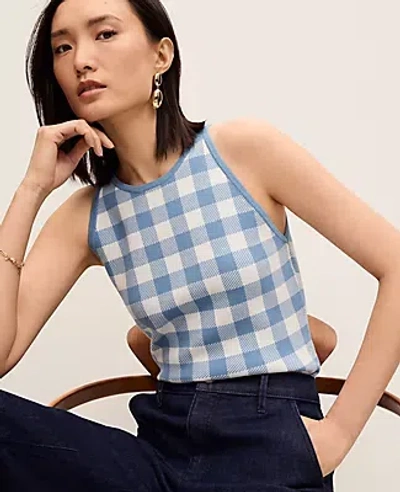 Ann Taylor Gingham Halter Shell Top In Blue