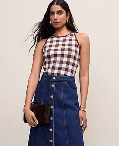 Ann Taylor Gingham Halter Shell Top In Multi