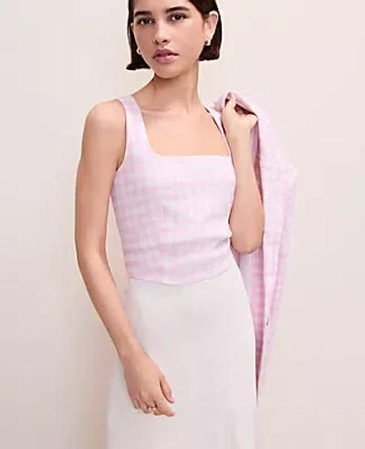 Ann Taylor Gingham Linen Blend Tank Top
