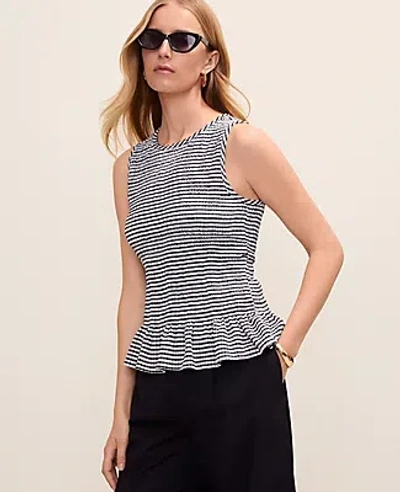 Ann Taylor Gingham Smocked Peplum Tank In Gray