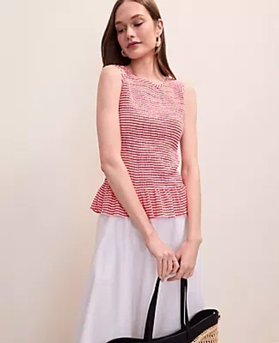 Ann Taylor Gingham Smocked Peplum Tank In Pink