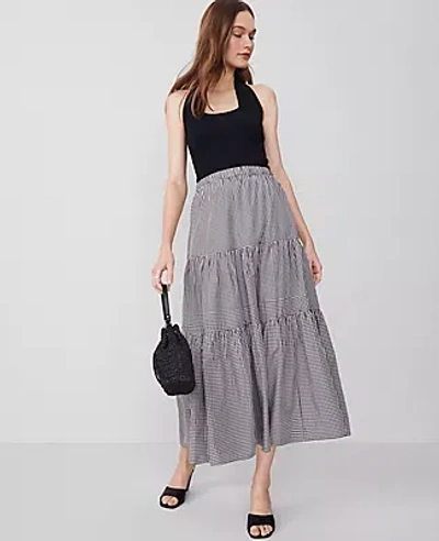 Ann Taylor Gingham Taffeta Tiered Skirt In Checkered Black And White