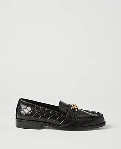 Ann Taylor Hardware Embellished Croco Loafer In Black