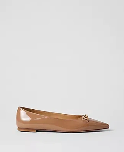 Ann Taylor Hardware Embellished Patent Flat In Brown