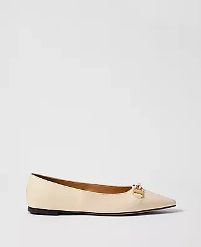 Ann Taylor Hardware Embellished Patent Flat In Neutral