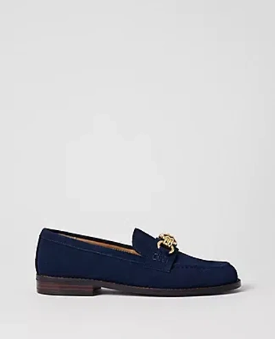 Ann Taylor Hardware Embellished Suede Loafer In Blue